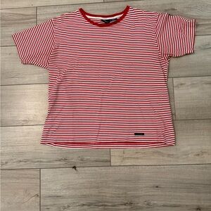 Liz Sport Red and White 100% Cotton Striped T-Shirt